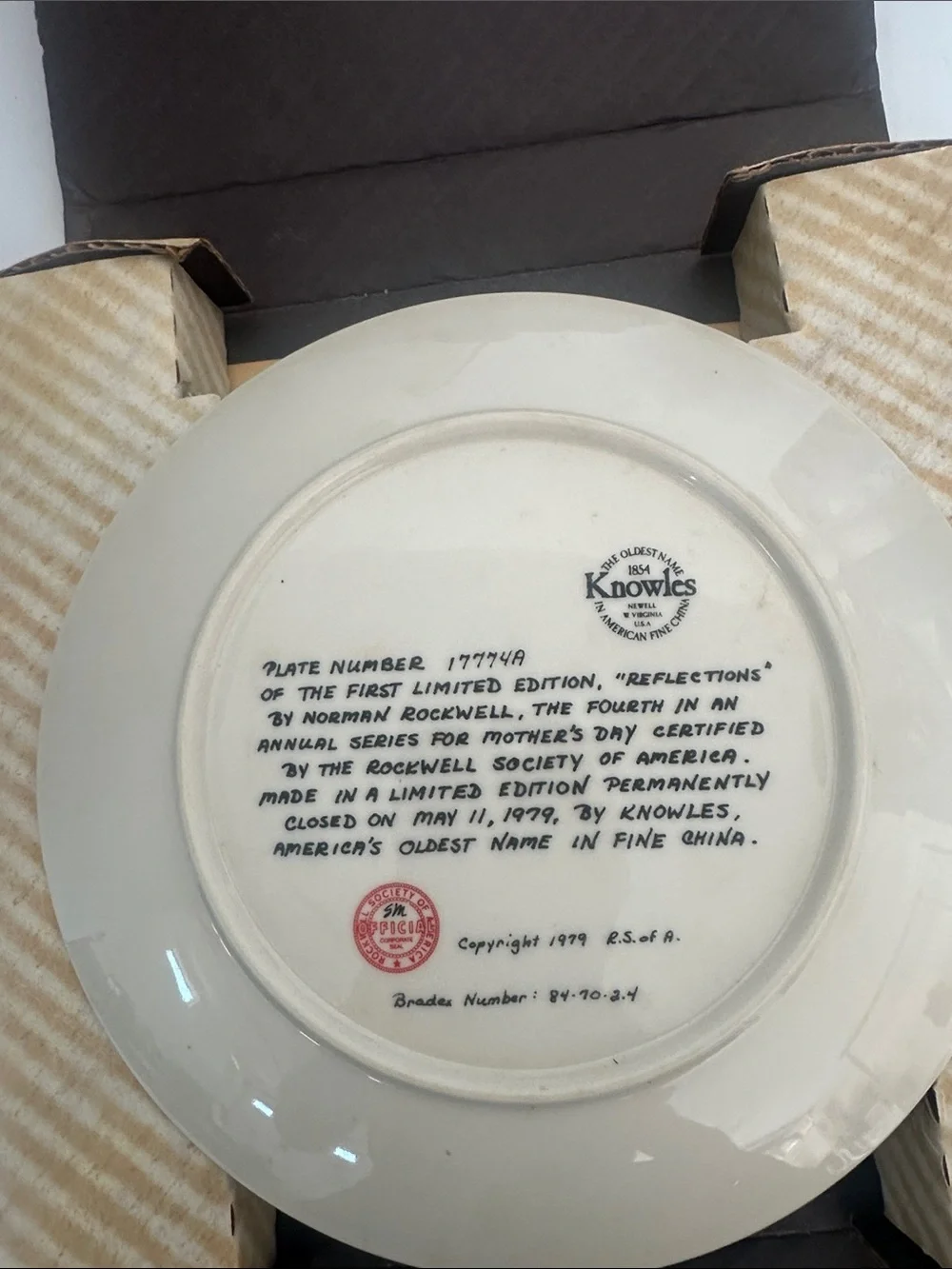 Norman Rockwell Mother's Day Plate — Brown, Red, Black, Cream